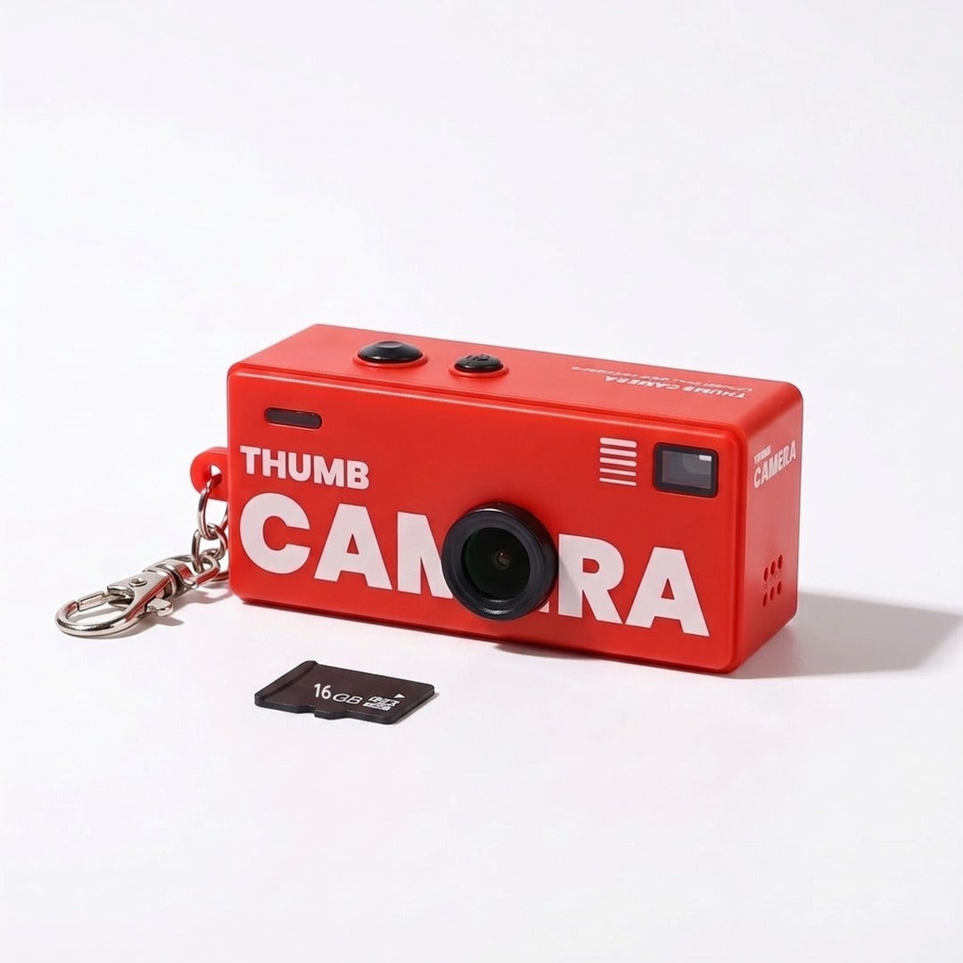 Minicámara roja con su tarjeta microSD de 16 GB incluida